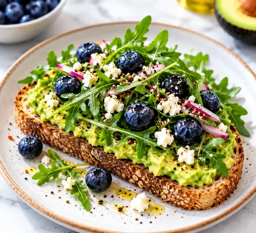 Avocado toast with Arugula and Blueberries